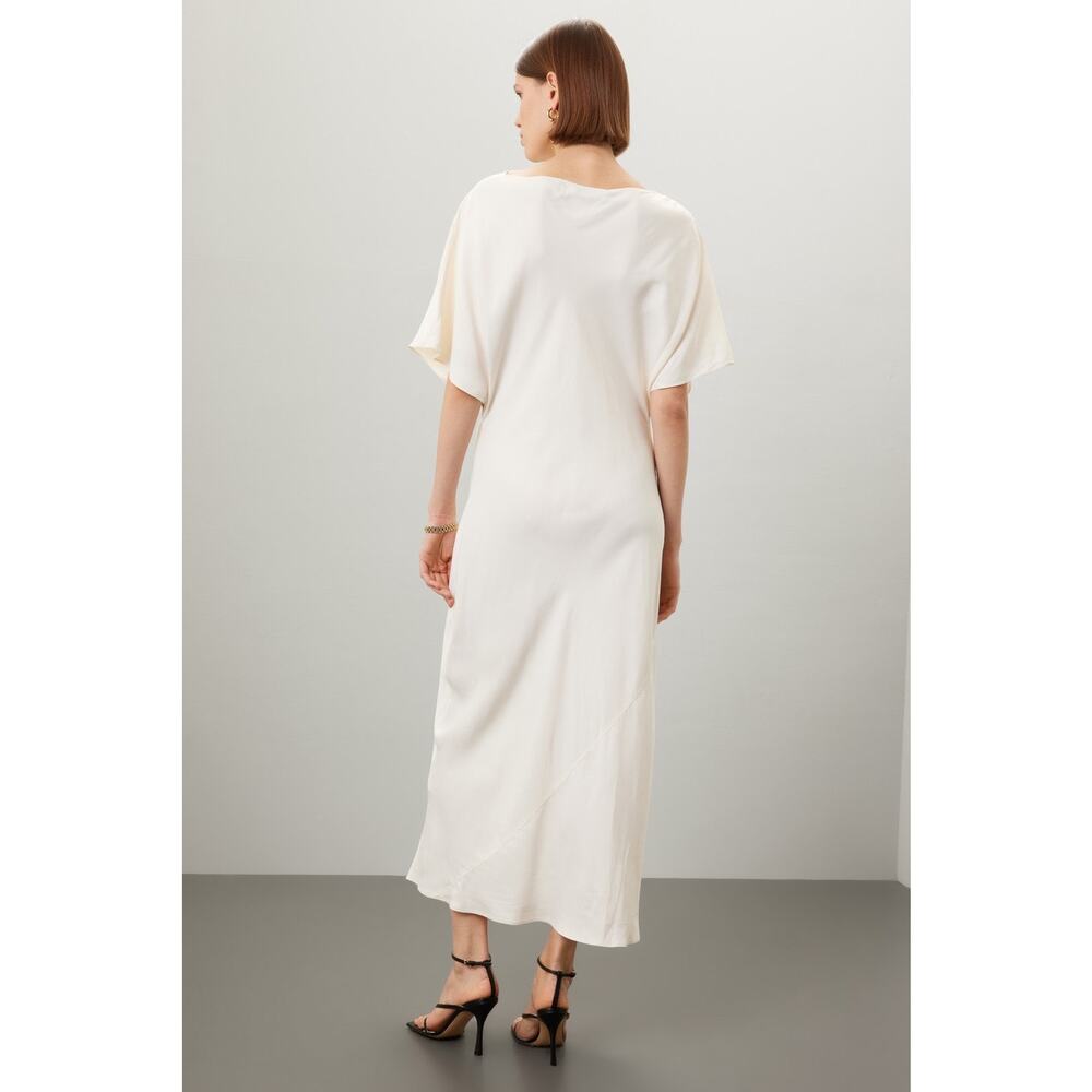 RÓHE Off-White Minimalist Mid-Length Drapey Sleeves Fluid Satin Dress Size 42 - Picture 2 of 9